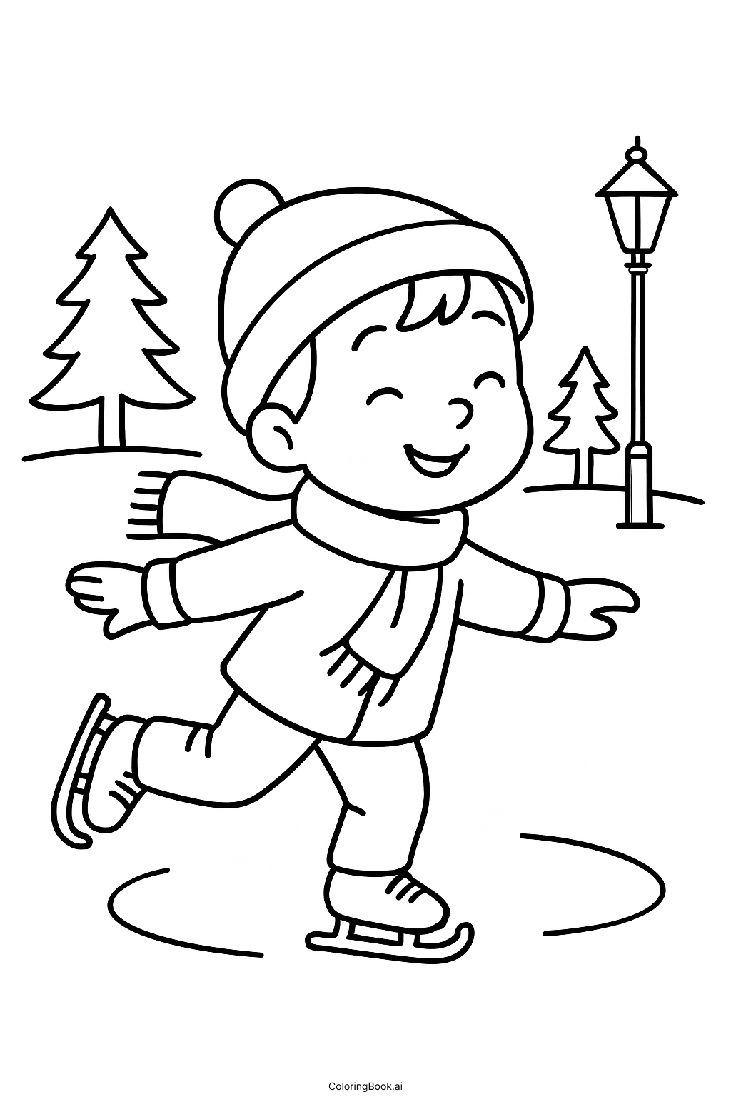  酷炫冰上滑冰场景填色页 