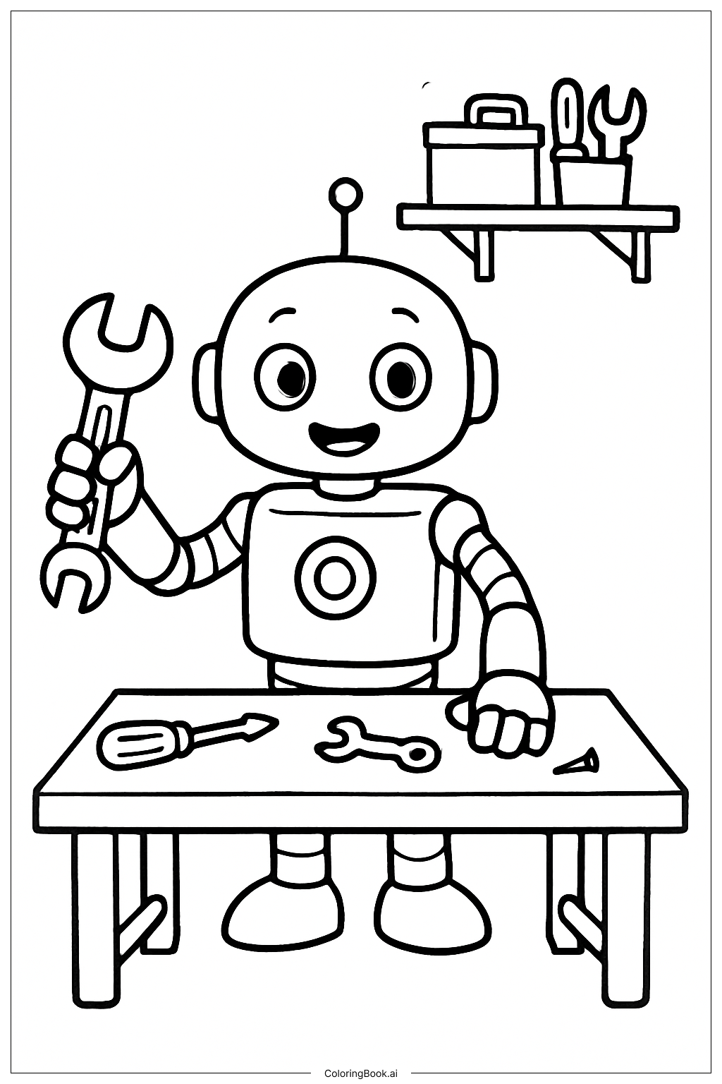  酷炫机器人助手填色页 