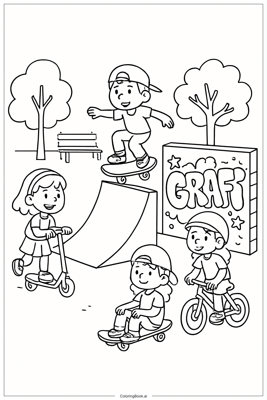  酷炫滑板公园填色页 