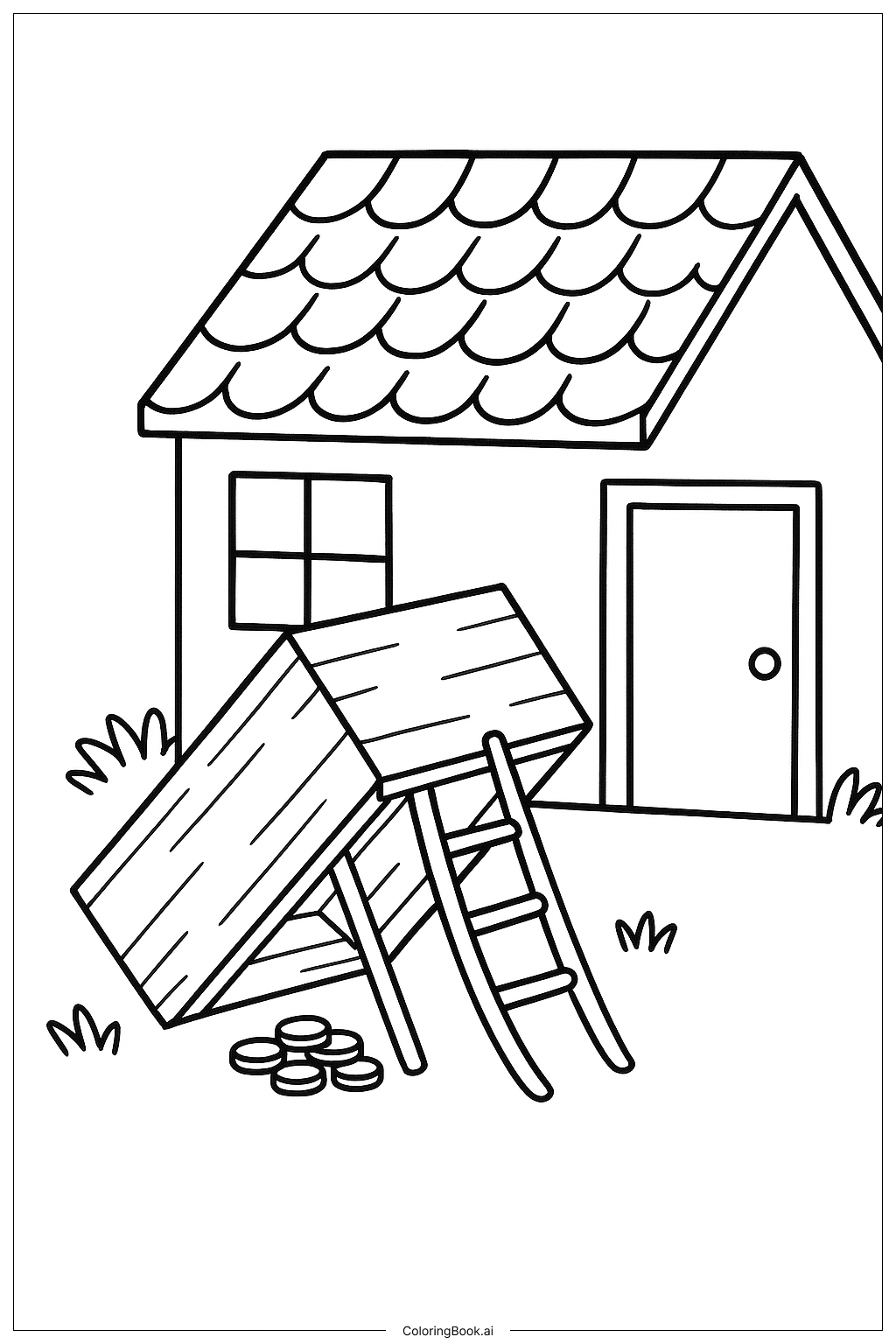 Trang tô màu Cái bẫy Leprechaun trước căn nhà nhỏ