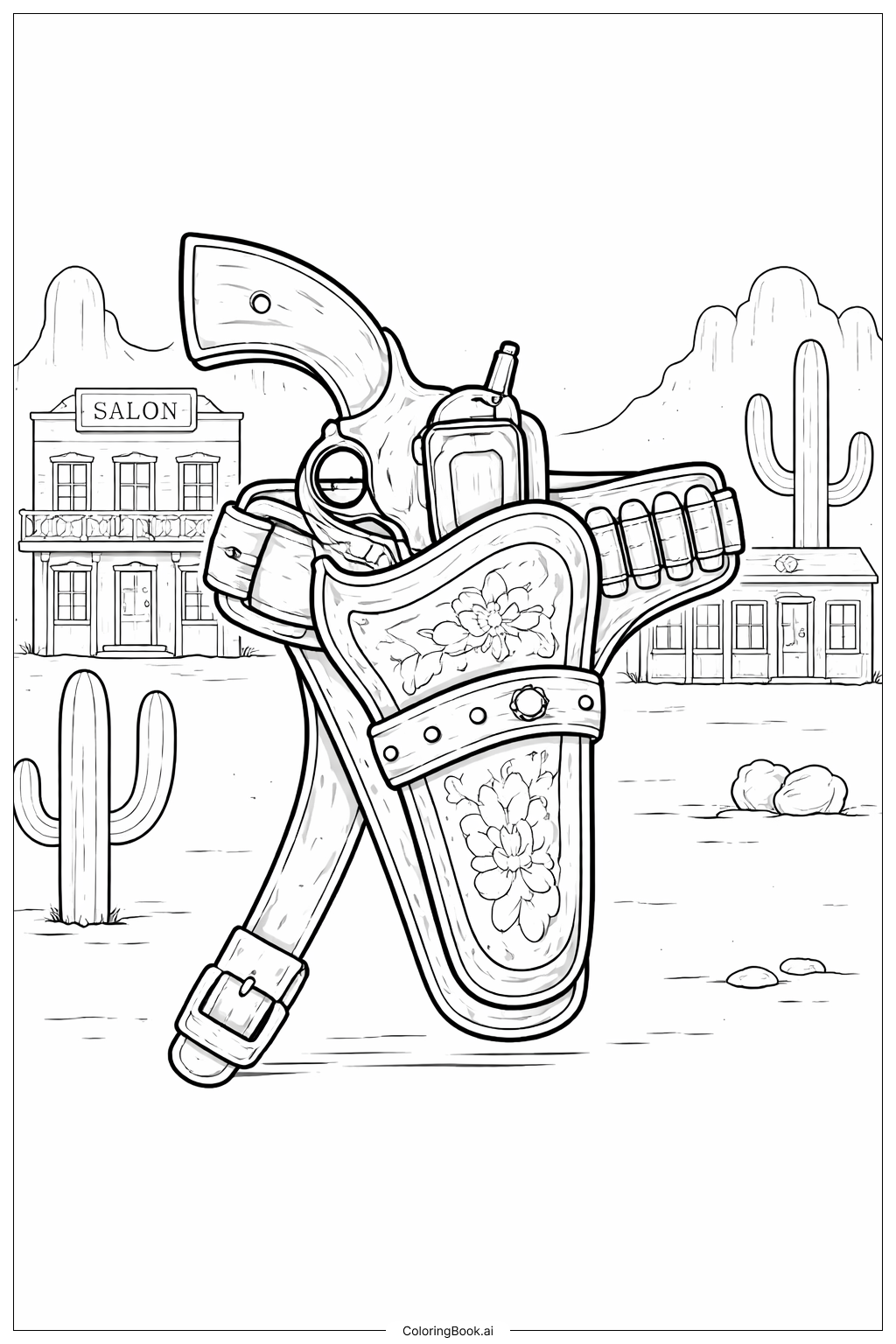  Page de coloriage Étui de cowboy pour pistolet 