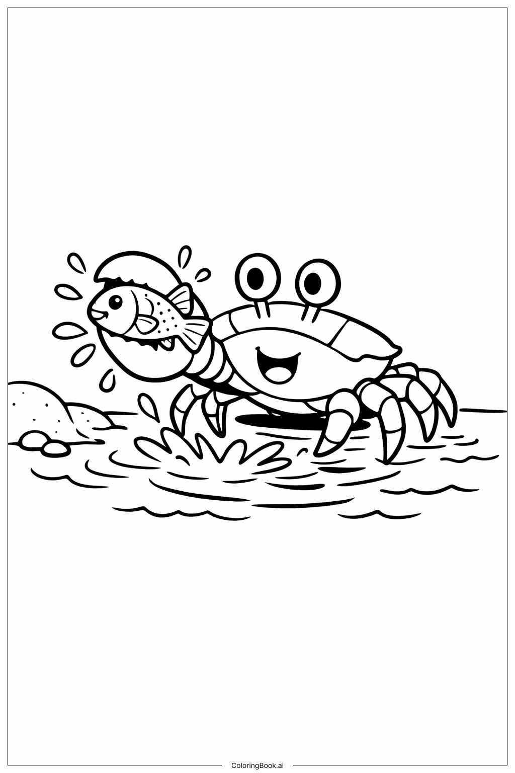 螃蟹抓魚著色頁