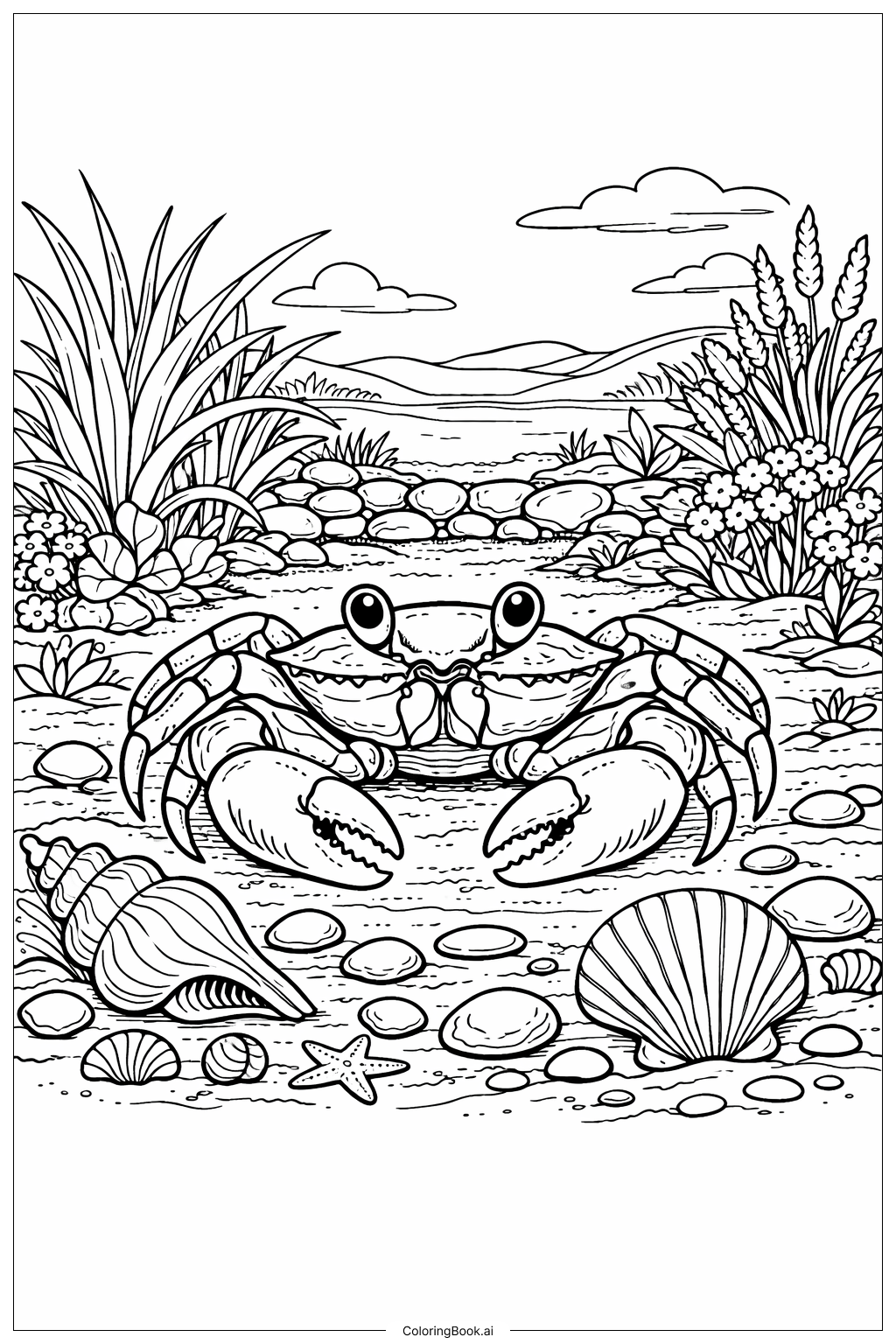 Crab Garden Coloring Page