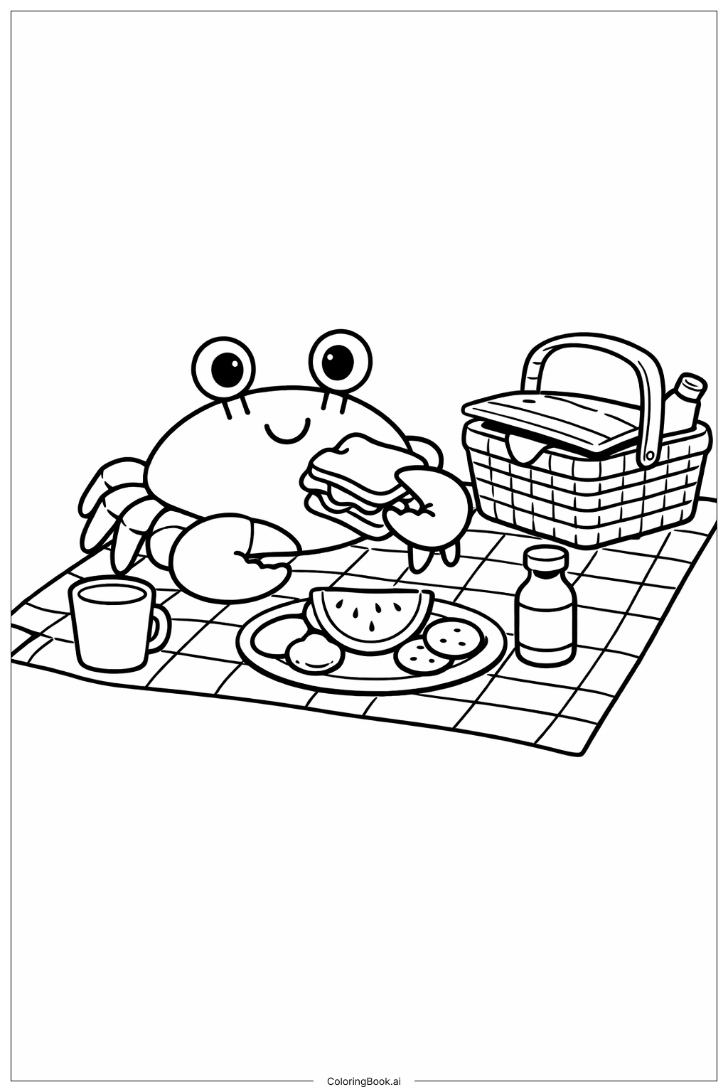  螃蟹野餐填色页 