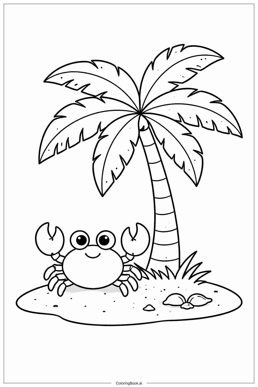  椰子树下的螃蟹填色页 
