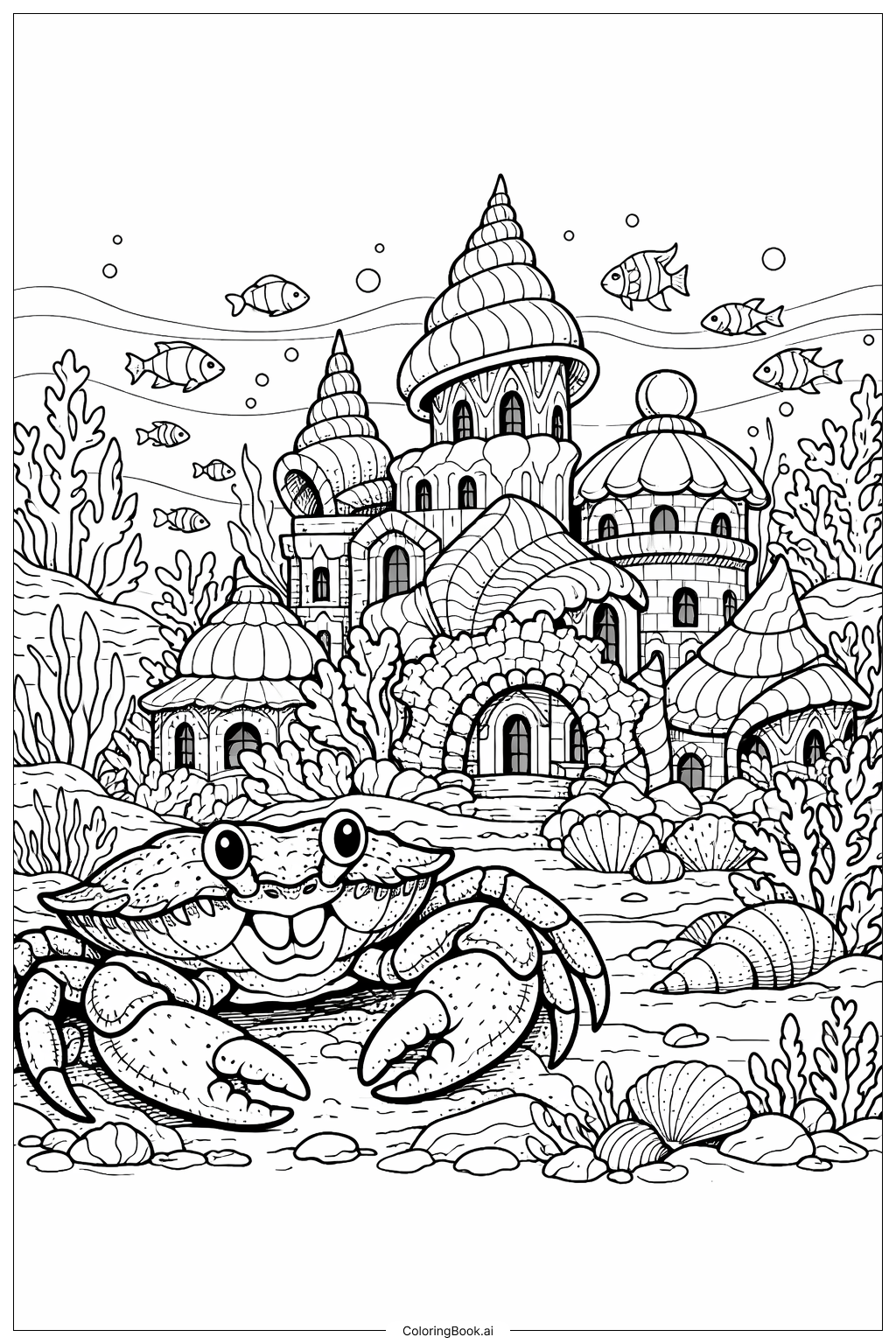  Página para colorir de Cidade Subaquática do Caranguejo 