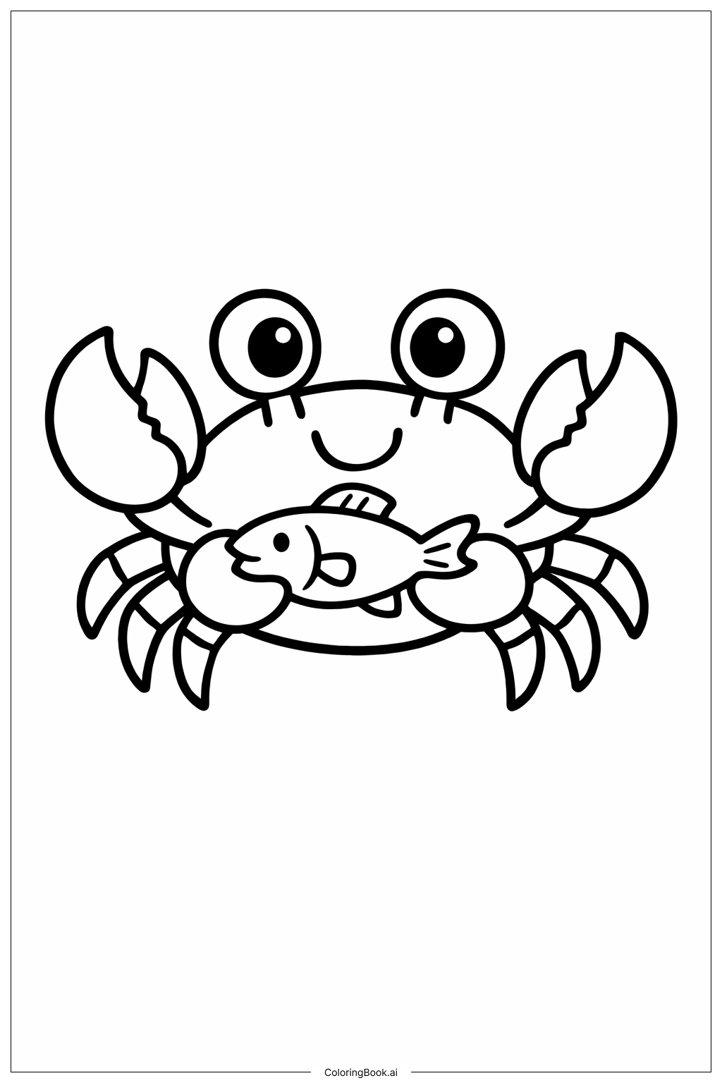  Page de coloriage Crabe avec poisson 