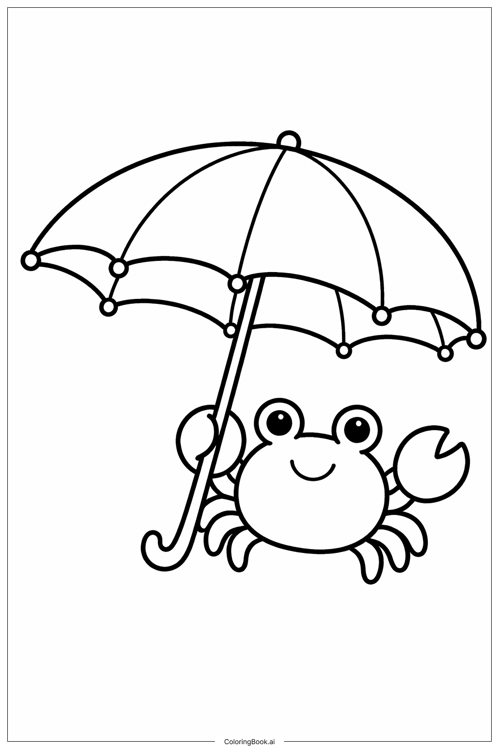  Page de coloriage Crabe avec parapluie 
