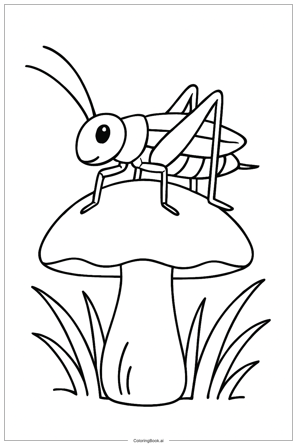  Cricket Bug On A Mushroom Coloring Page 