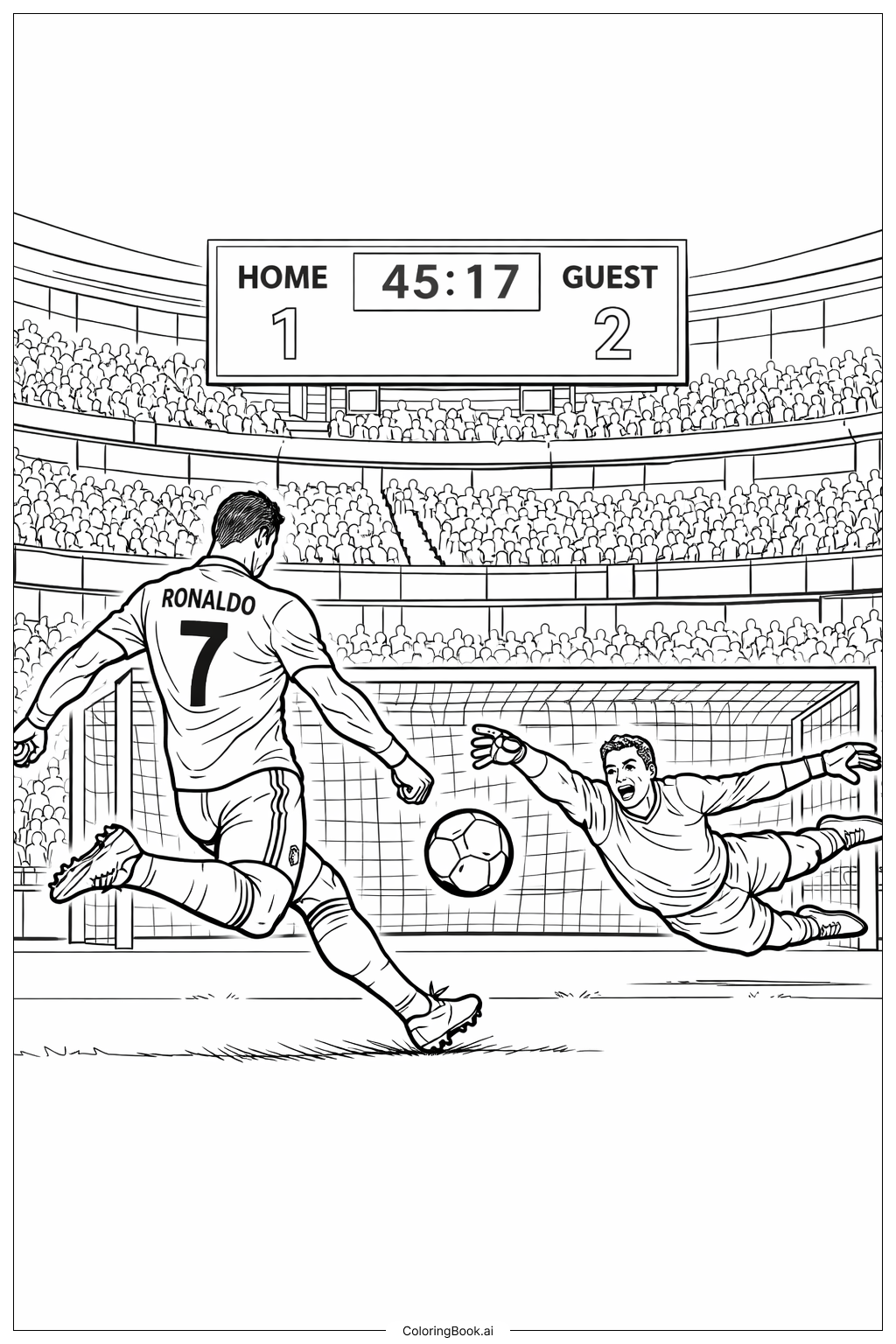  Cristiano Ronaldo Shot On Goal Coloring Page 