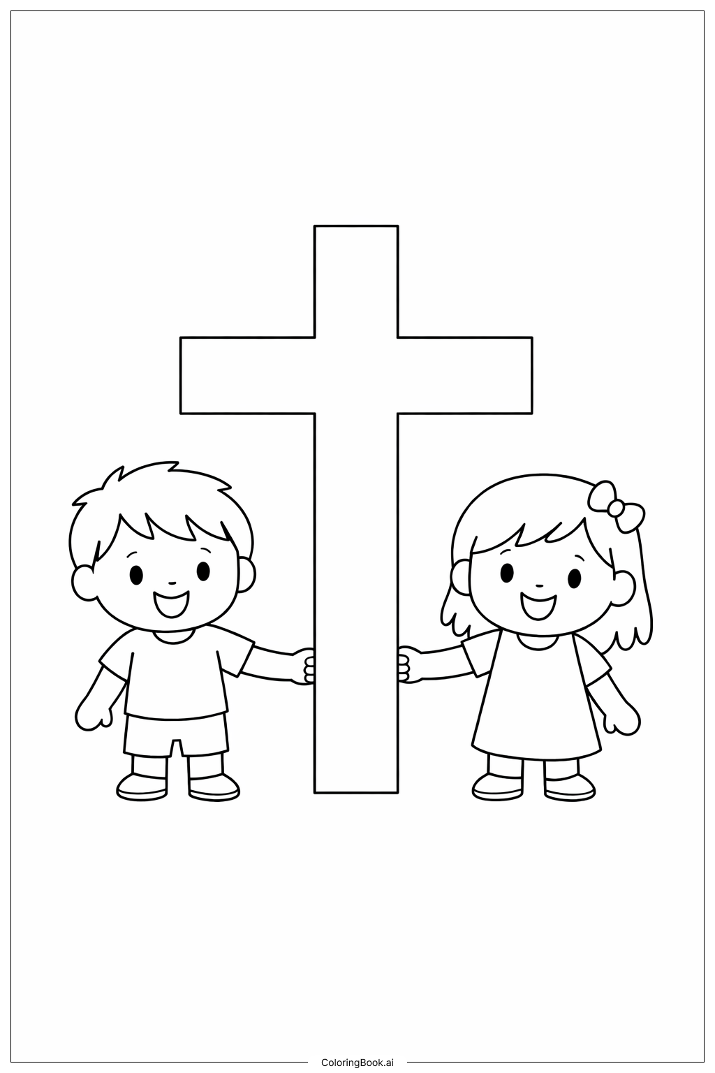  Page de coloriage Croix et Enfants 