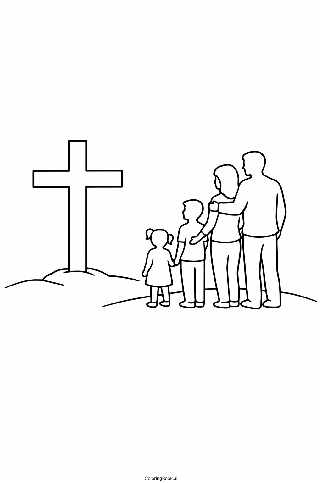  Page de coloriage Croix et Silhouette de Famille 