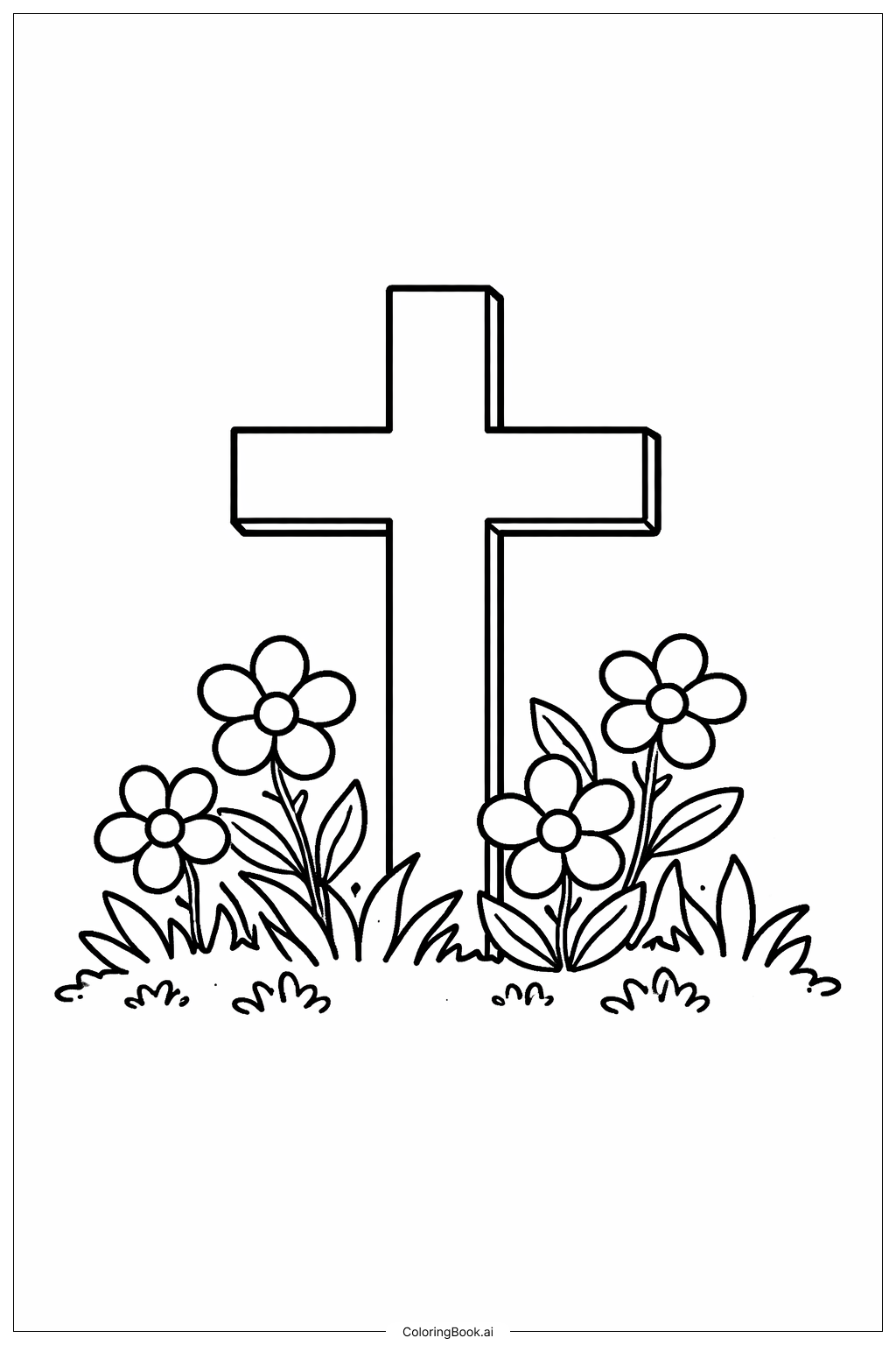  Page de coloriage Croix dans une scène de jardin 