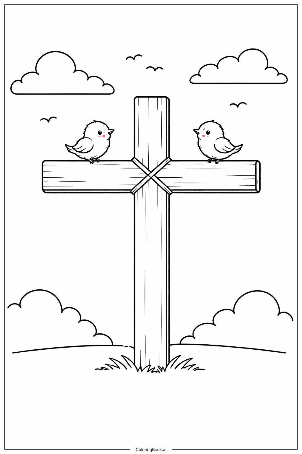  Page de coloriage Croix avec oiseaux 