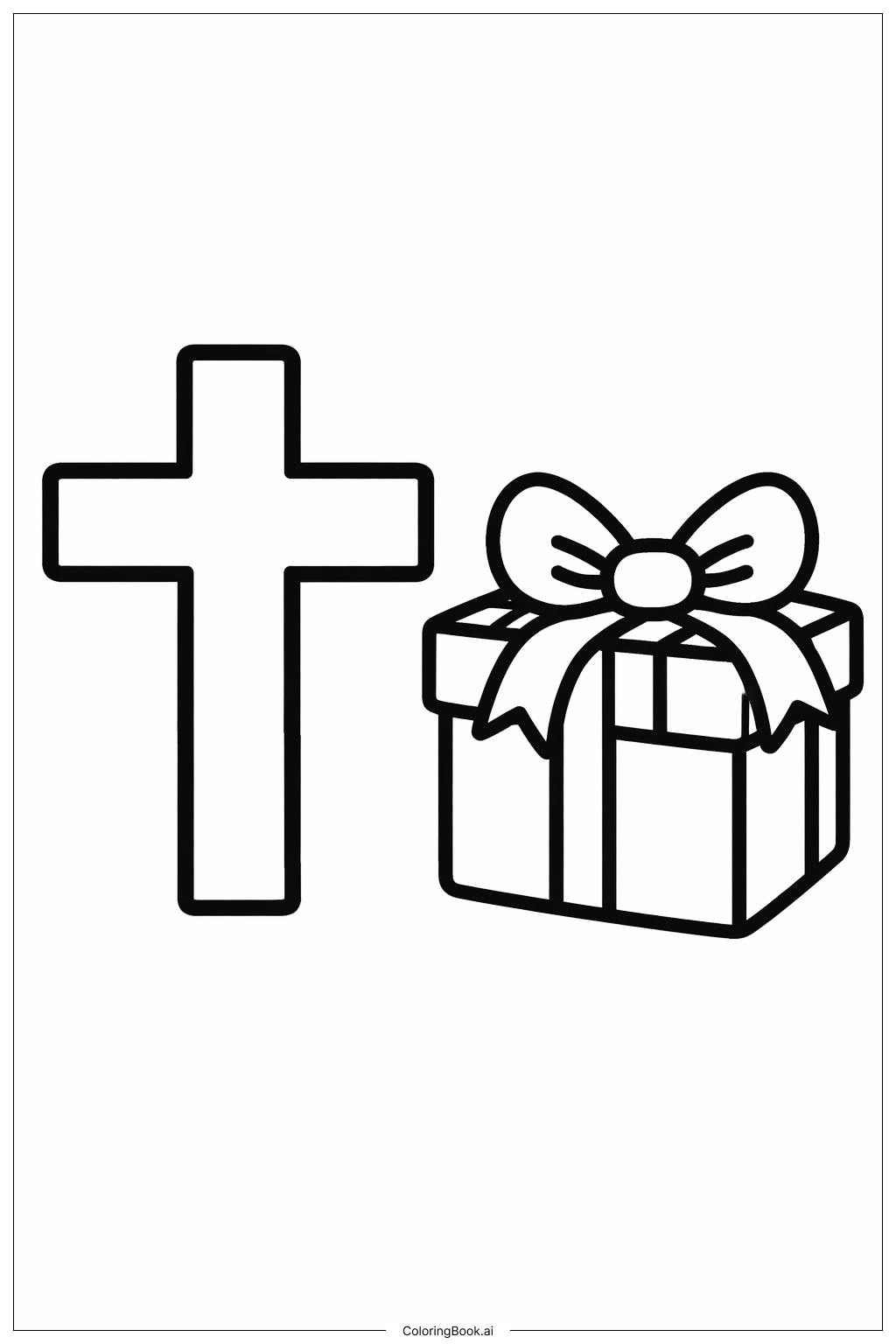  Page de coloriage Croix avec Cadeau 