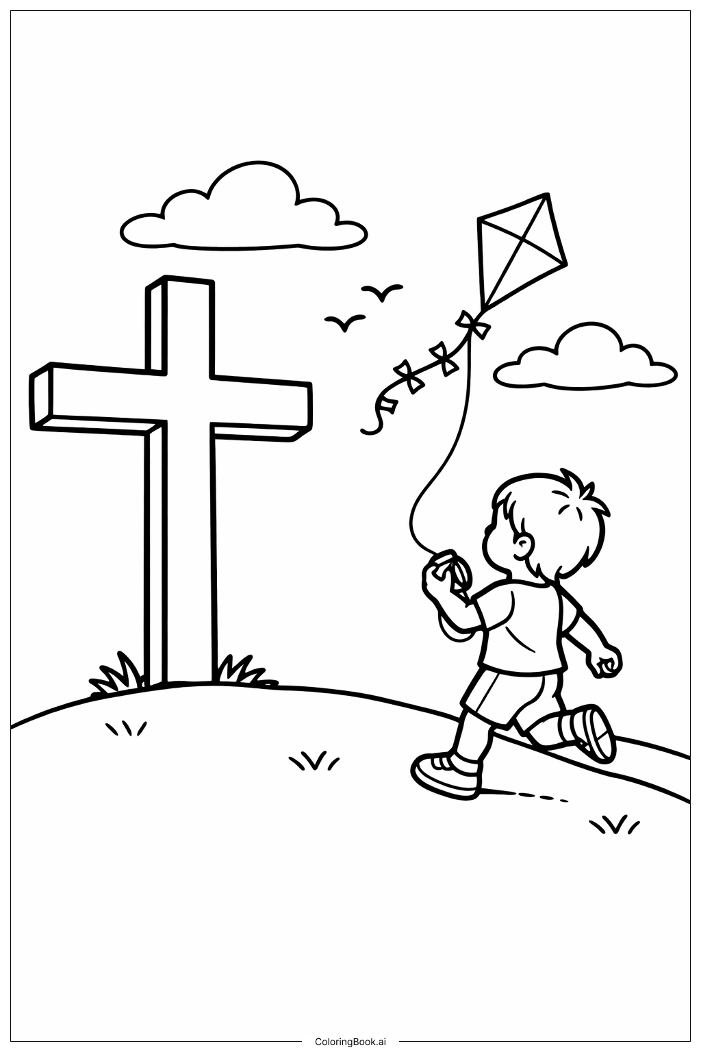  Página para colorear de Cruz con cometa 