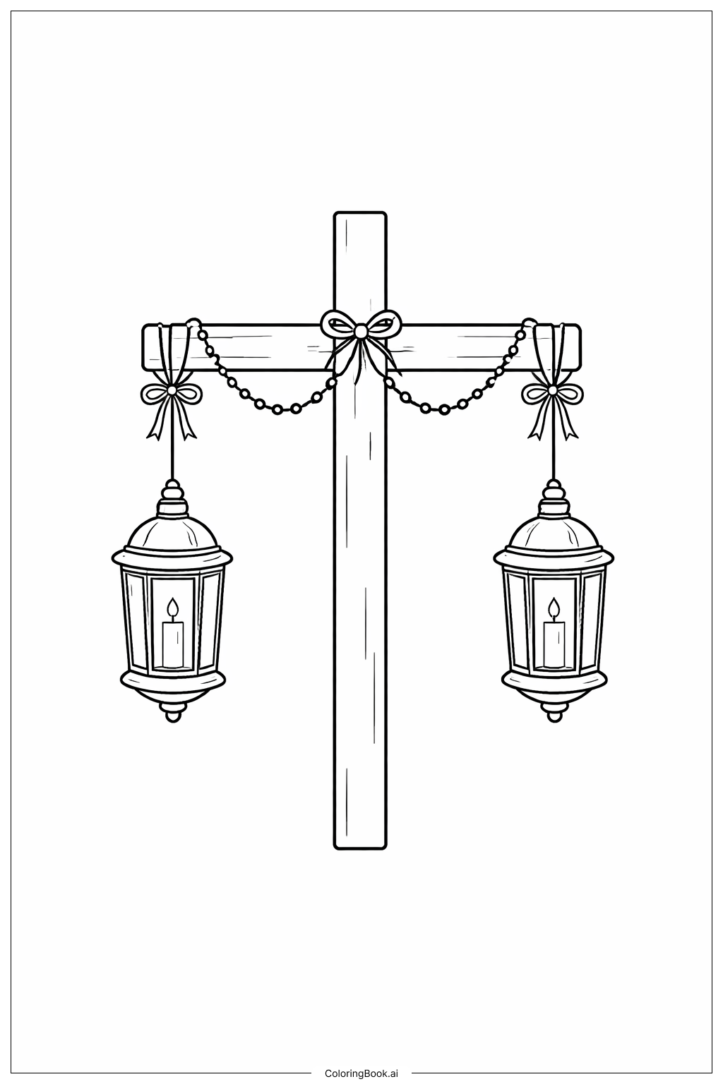  Cross With Lanterns Coloring Page 