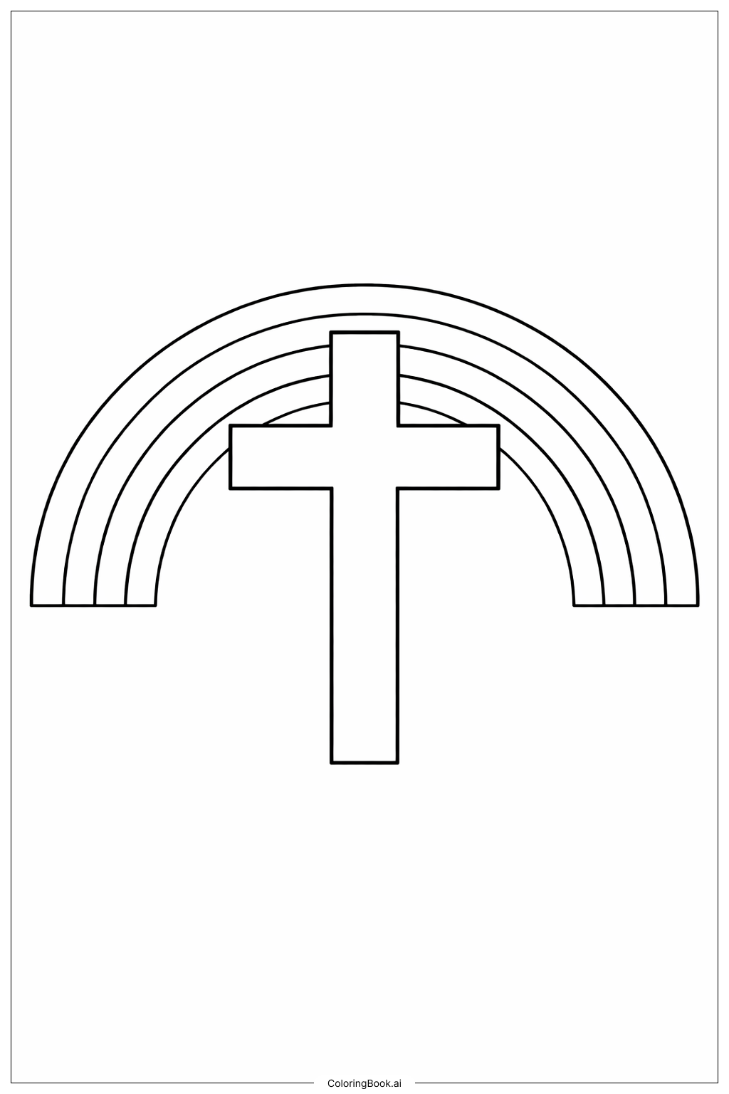  Page de coloriage Croix avec arc-en-ciel 