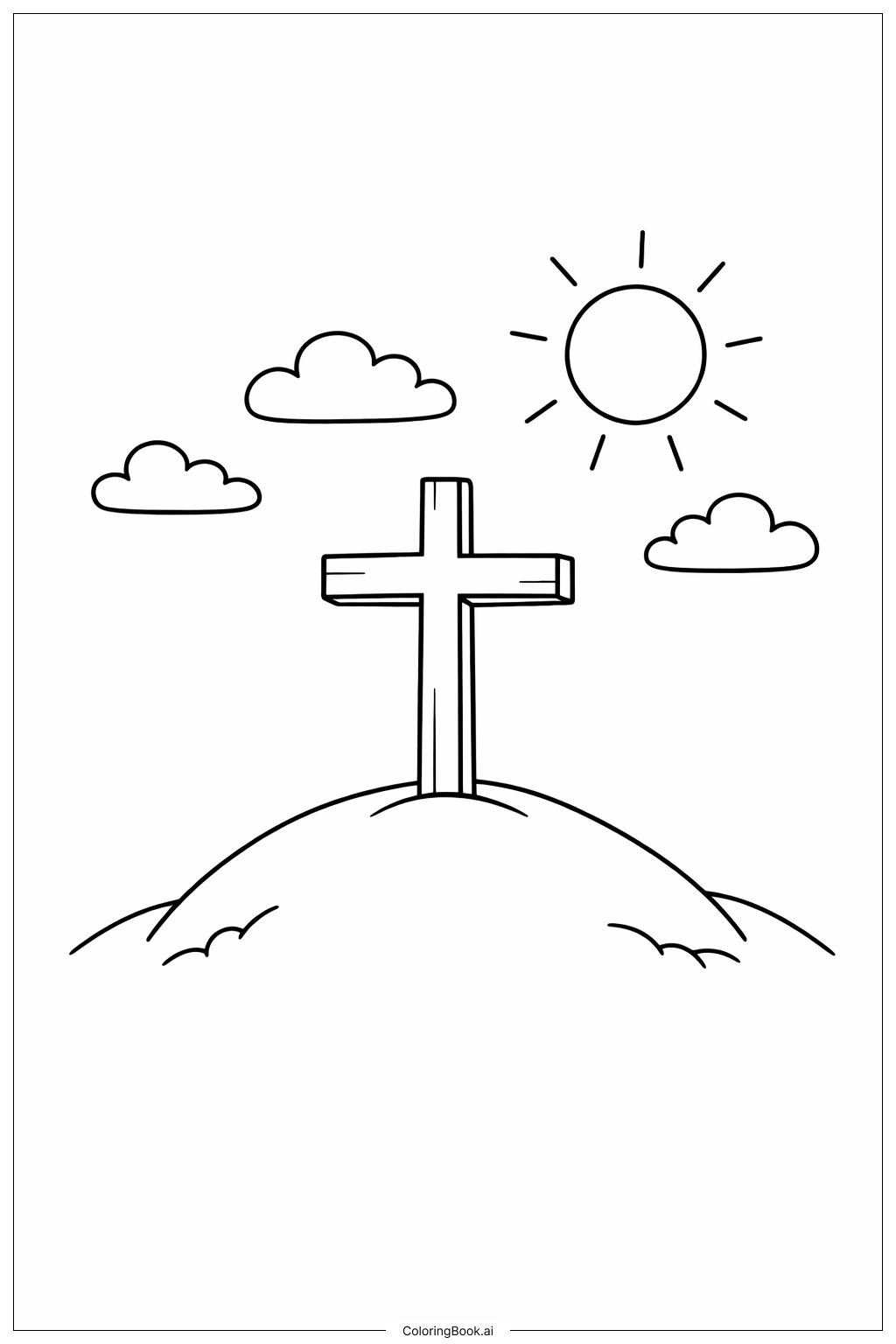  Page de coloriage Croix avec soleil et nuages 