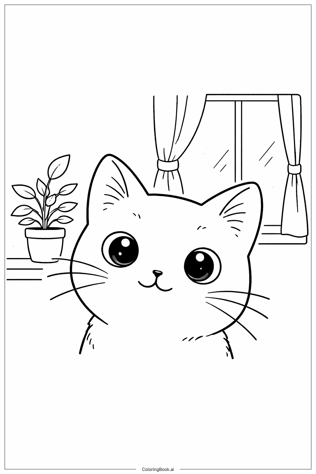  好奇臉貓著色頁 