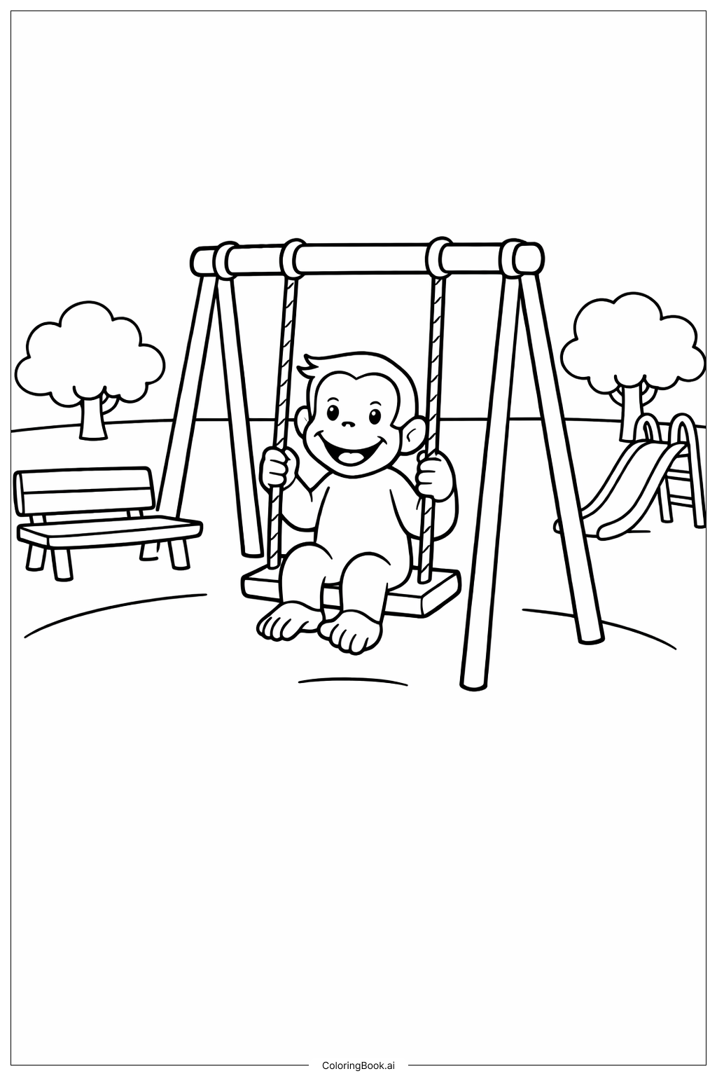 好奇乔治在公园秋千上