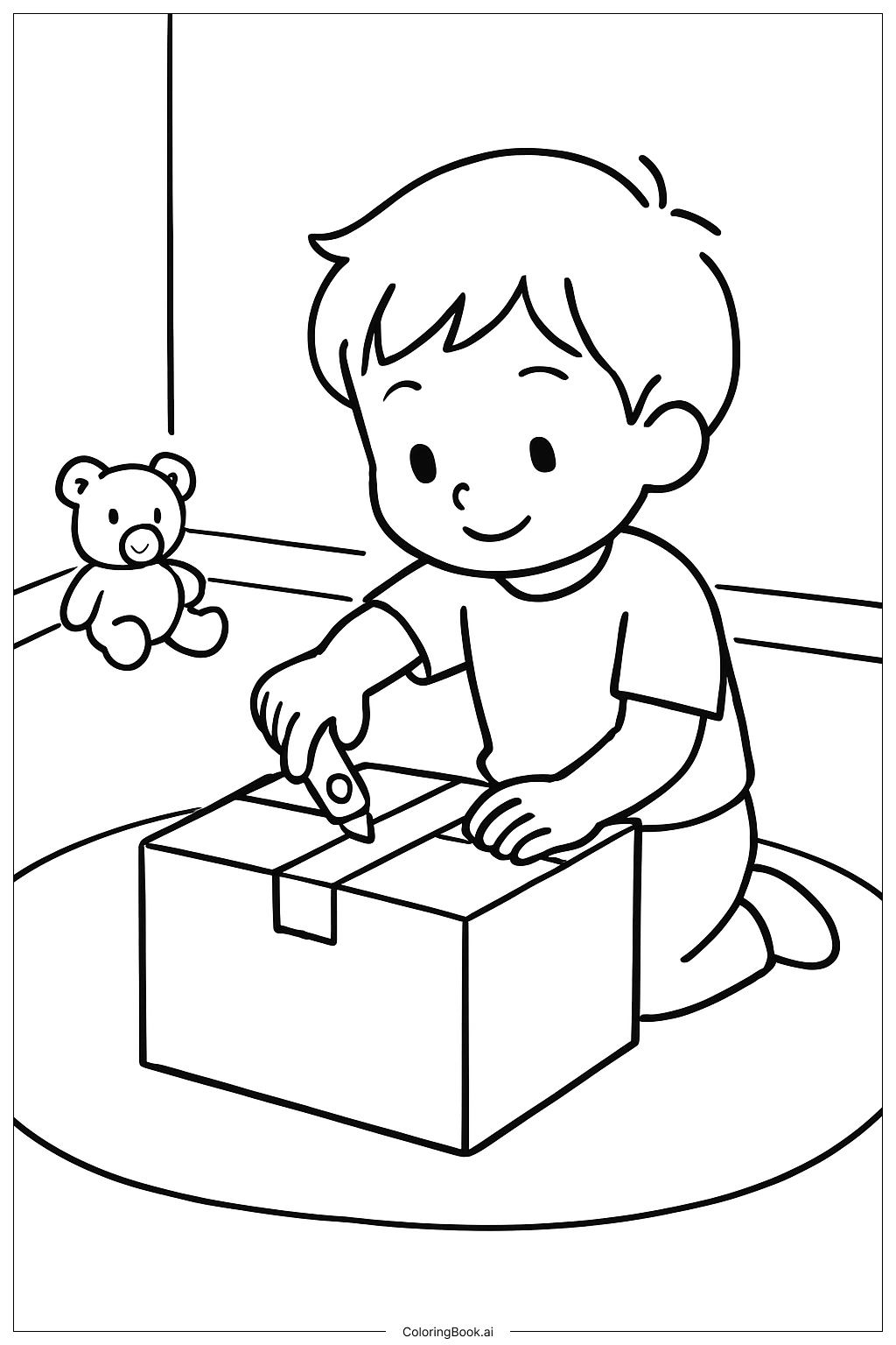  Página para colorir de Cortar Caixa de Papelão 