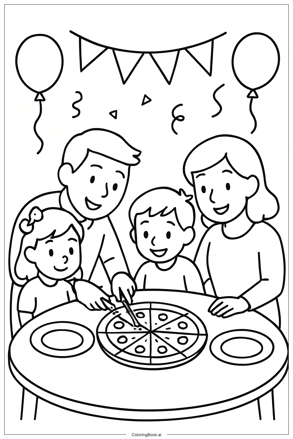  Cut Pizza Party Coloring Page 