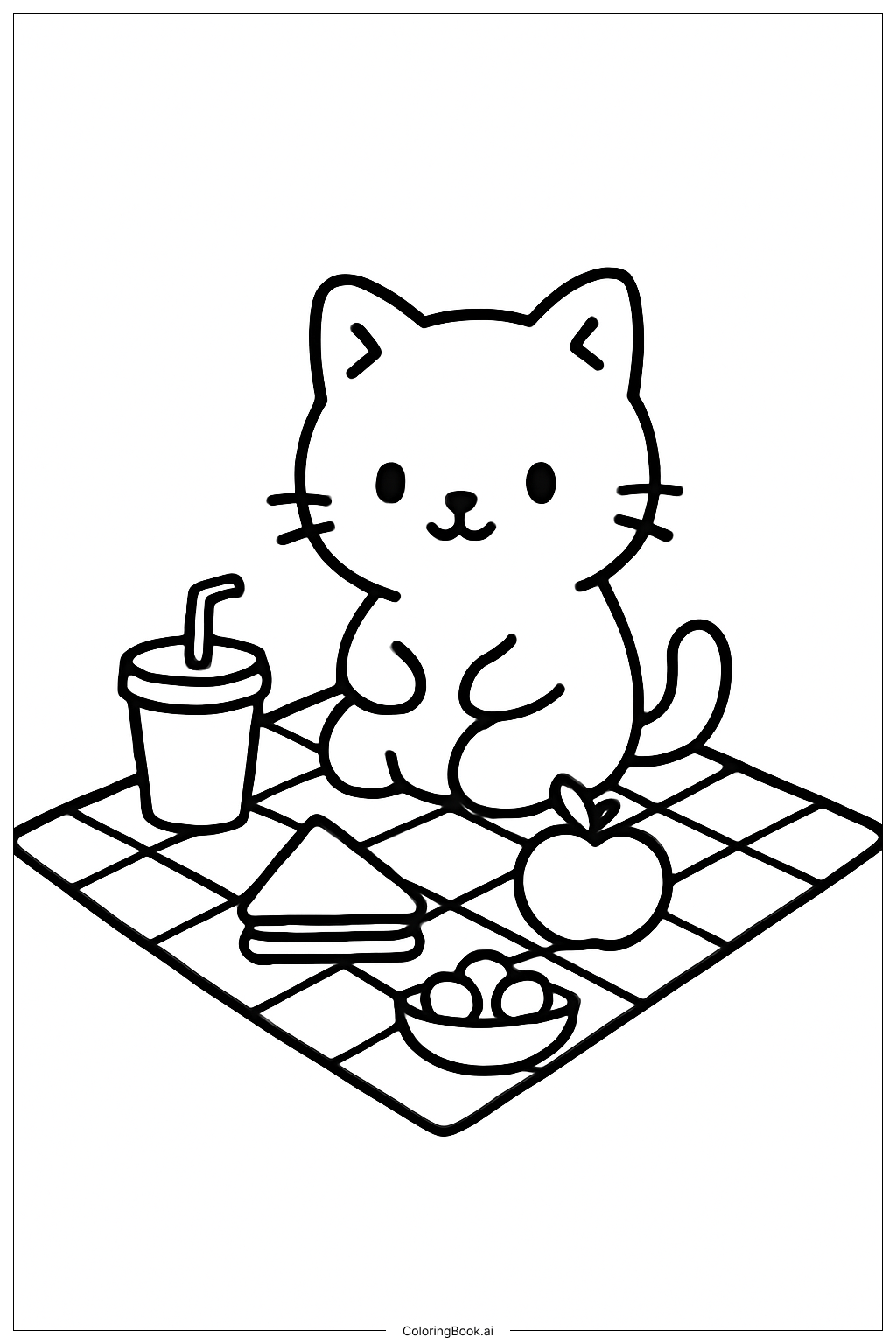  かわいい動物のピクニックの塗り絵ページ 