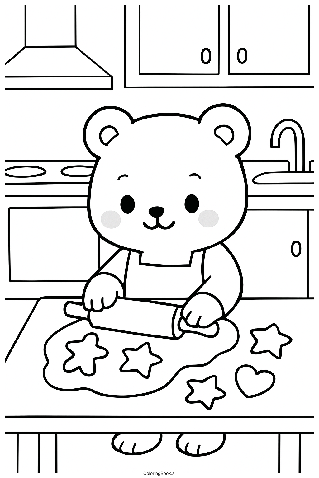  かわいい動物のクッキー作りの塗り絵ページ 