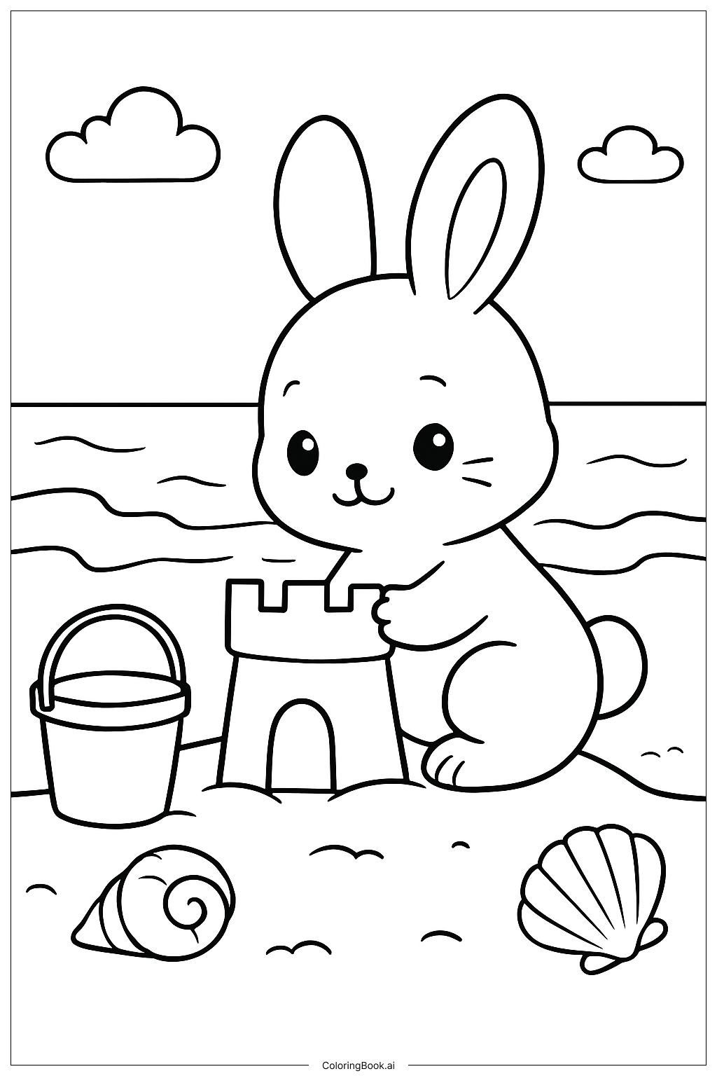  かわいい動物の砂の城づくりの塗り絵ページ 