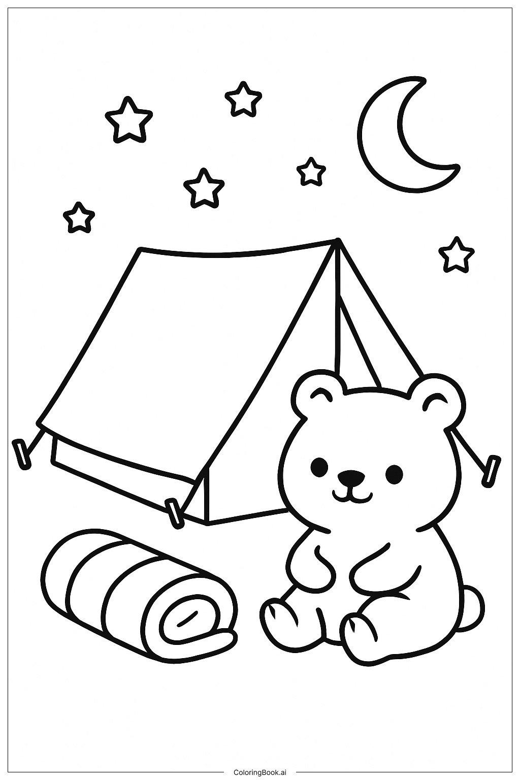  かわいい動物のキャンプナイトの塗り絵ページ 