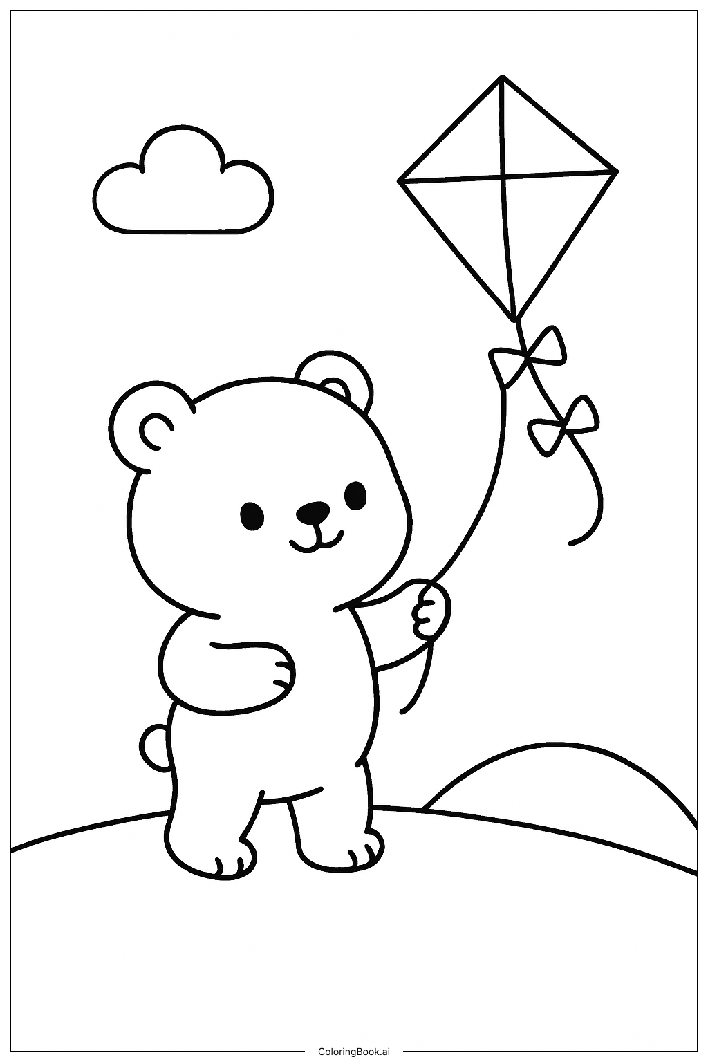  かわいい動物のたこあげの塗り絵ページ 