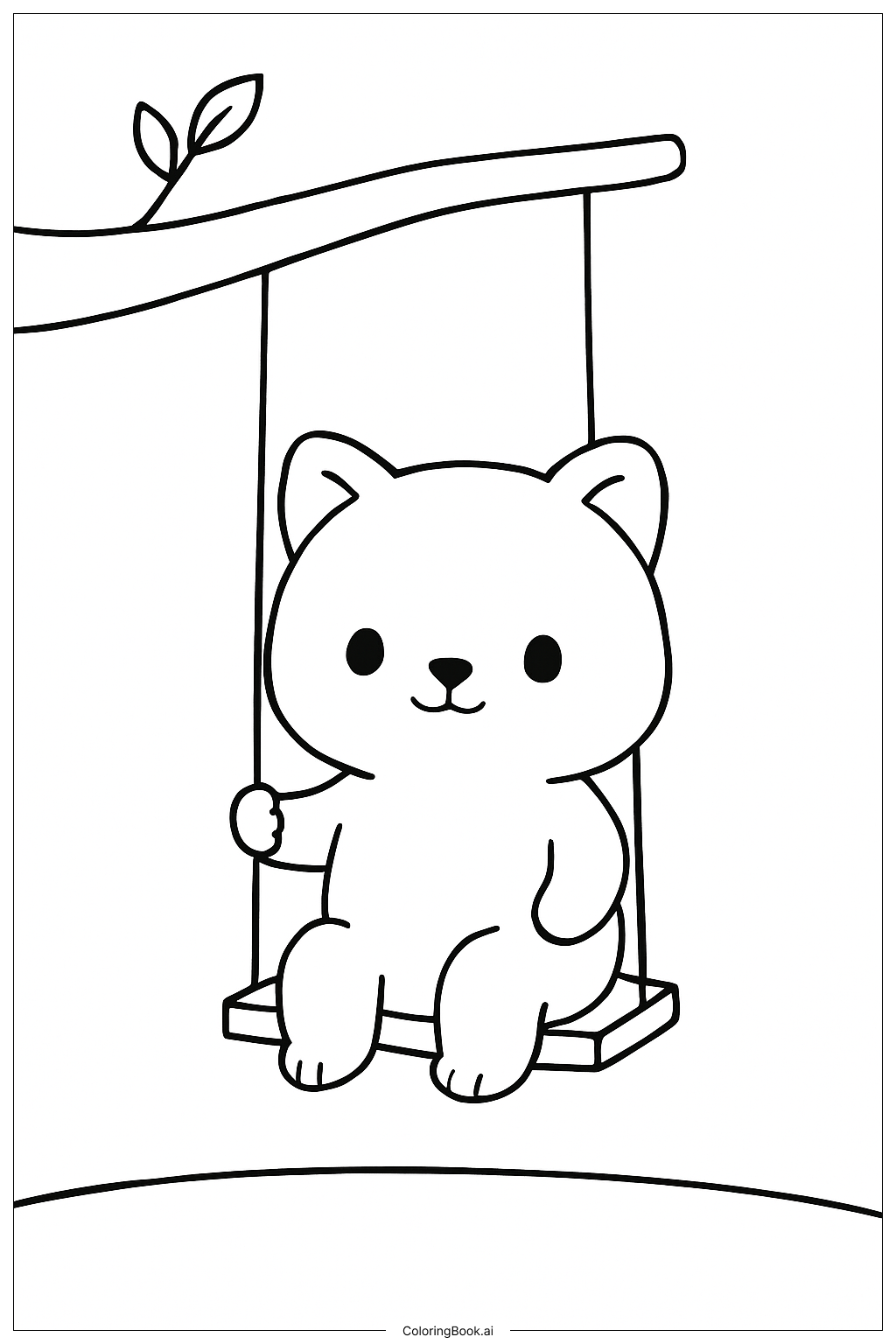  スイングに乗ったかわいい動物の塗り絵ページ 