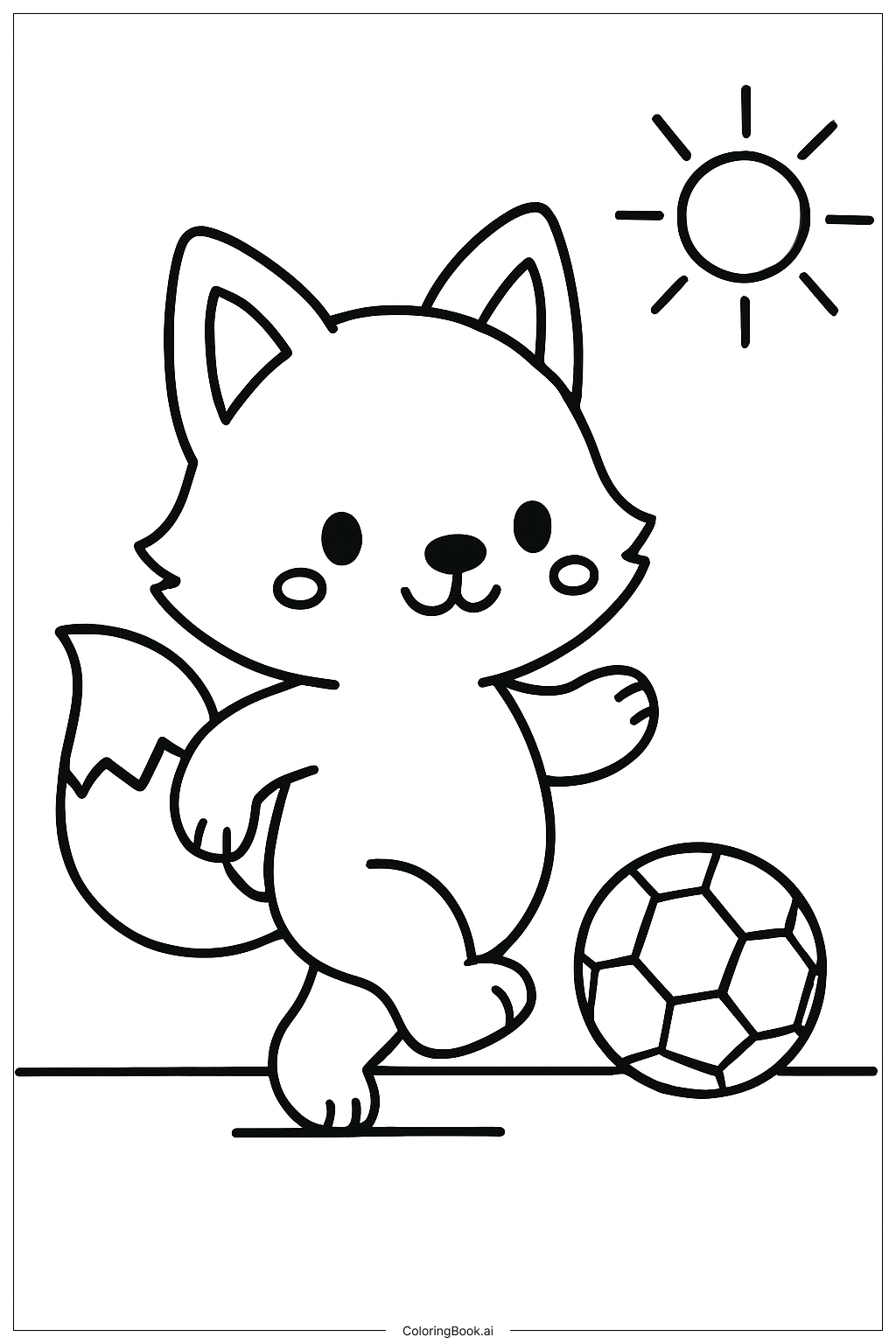  かわいい動物がボールで遊ぶの塗り絵ページ 