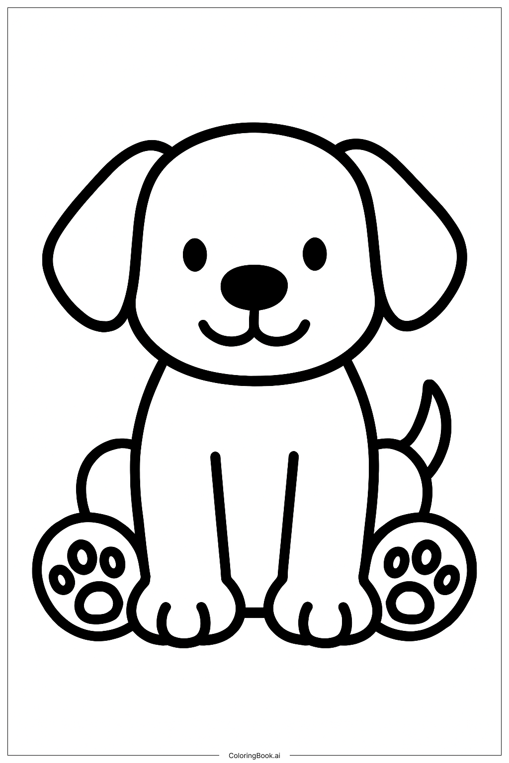  かわいい動物の座っている子犬の塗り絵ページ 