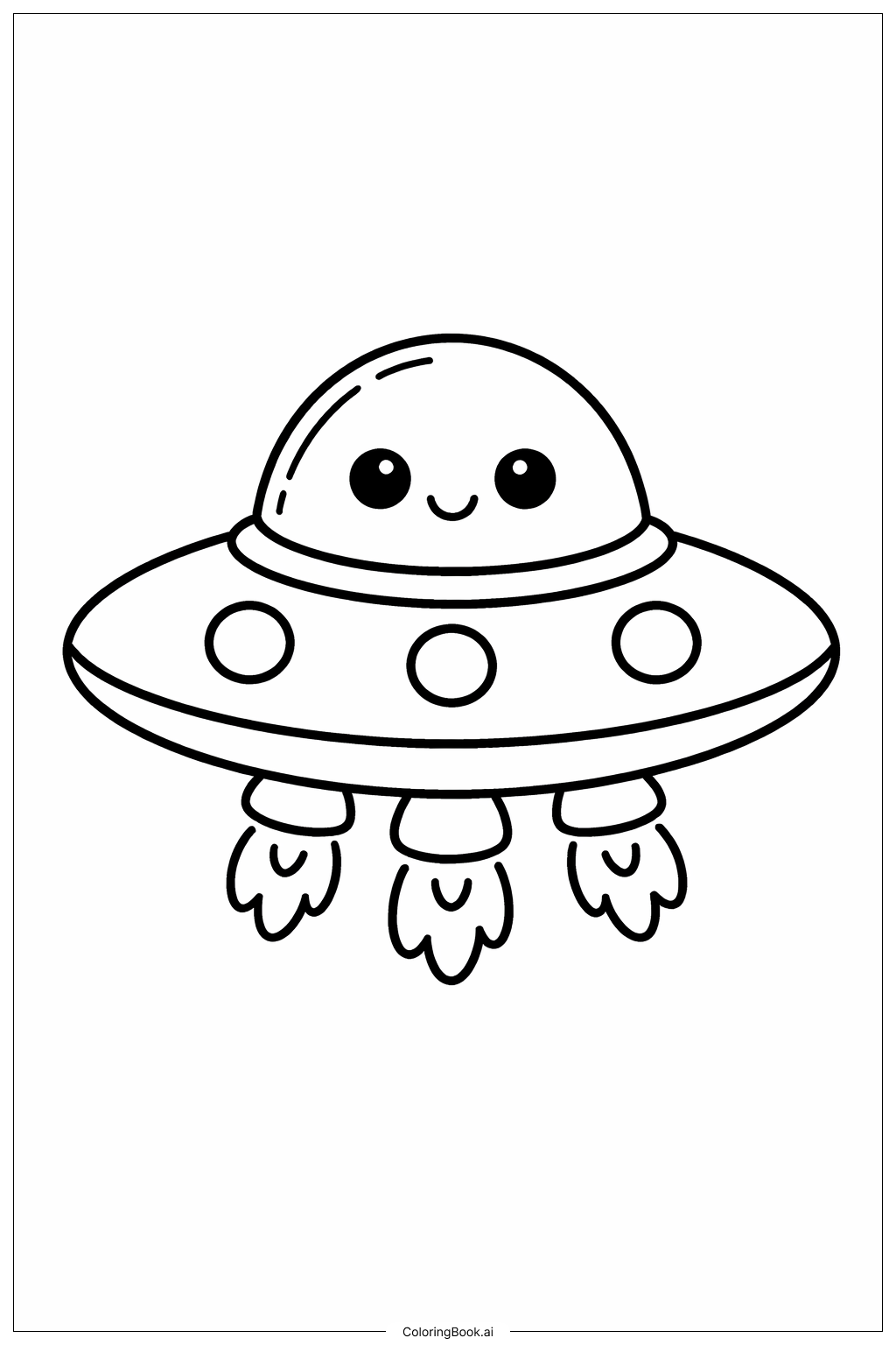 Page de coloriage Mignon vaisseau spatial de dessin animé