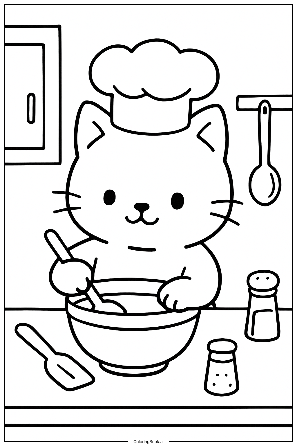  Página para colorir de Fofinho Gato Cozinheiro 
