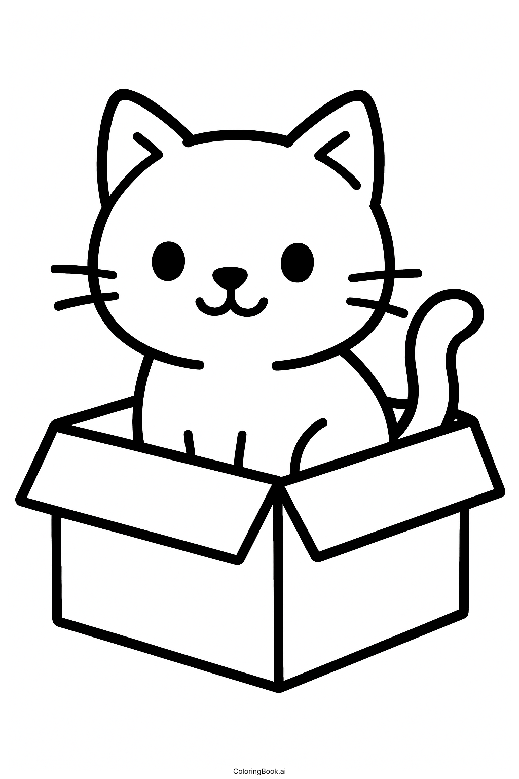  Página para colorir de Gato Fofo na Caixa 