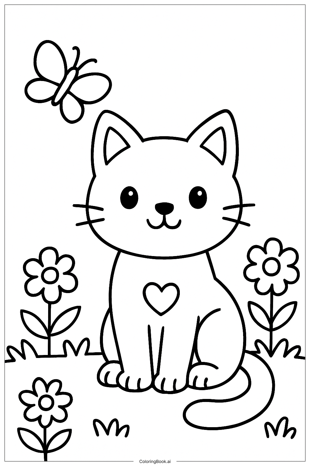  Página para colorir de Gatinho Fofo no Jardim 