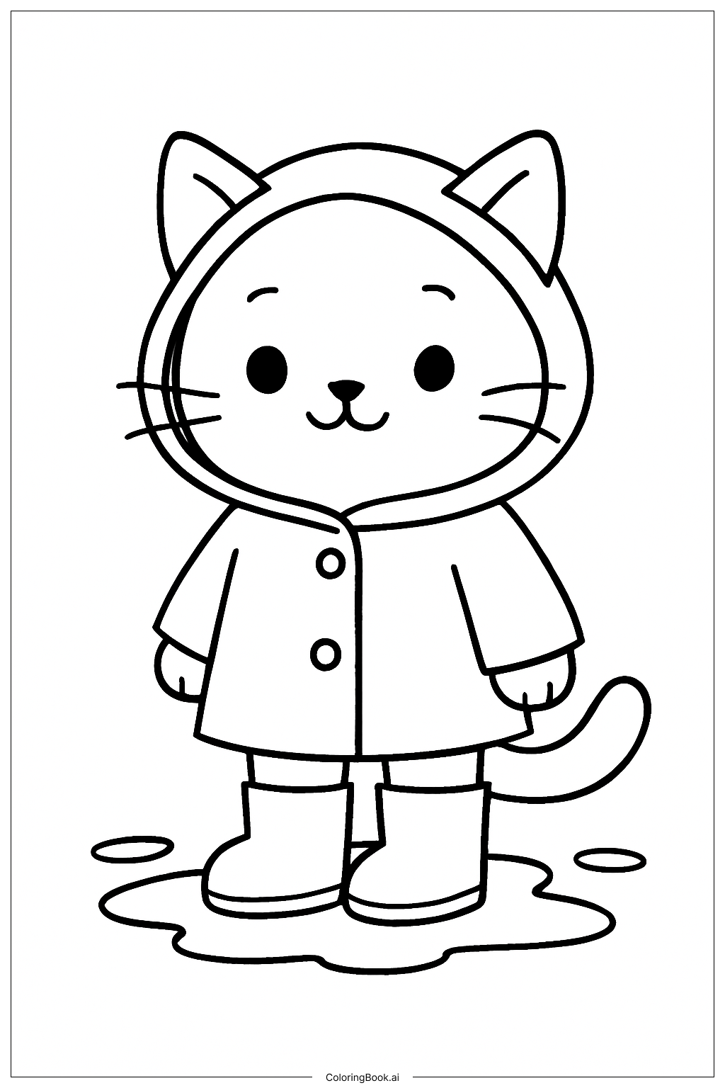  Página para colorir de Gato Fofo com Capa de Chuva 