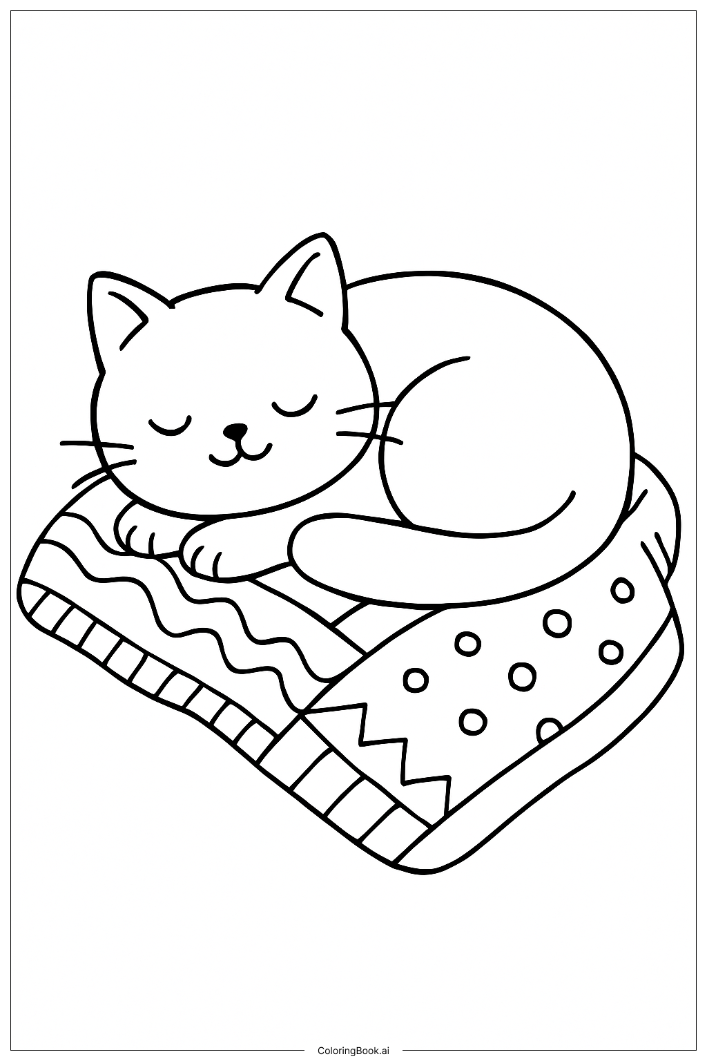  Página para colorir de Gatinho Fofo no Cobertor 