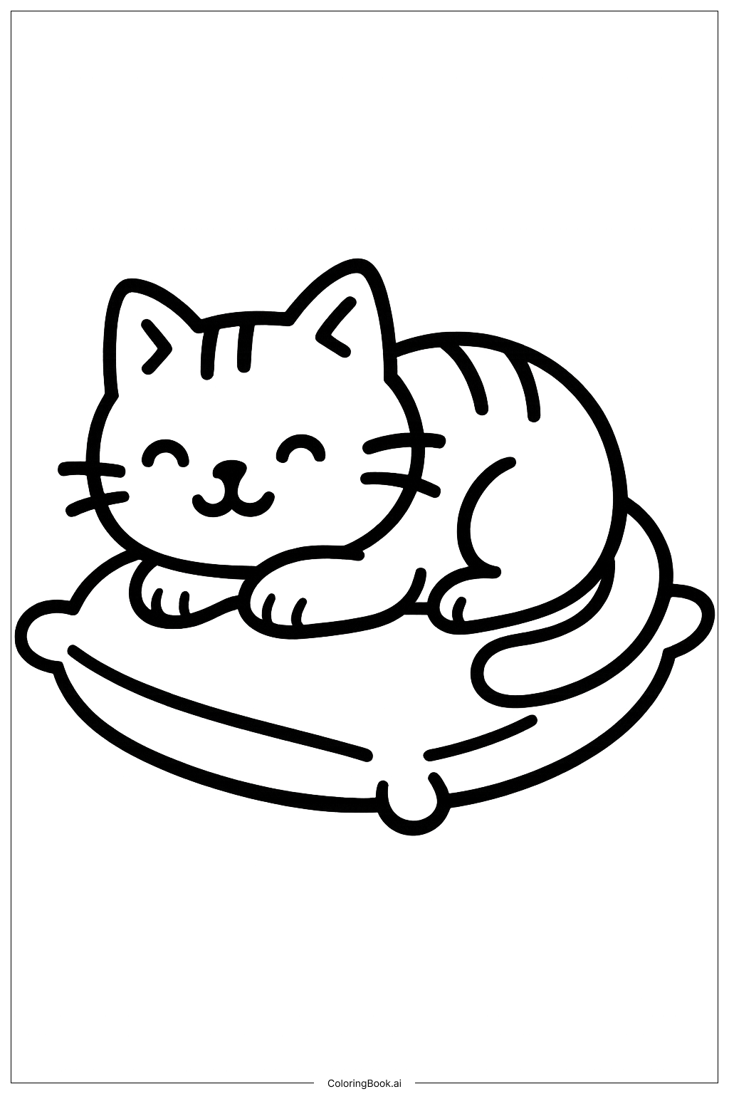  Página para colorir de Gatinho Fofo no Travesseiro 