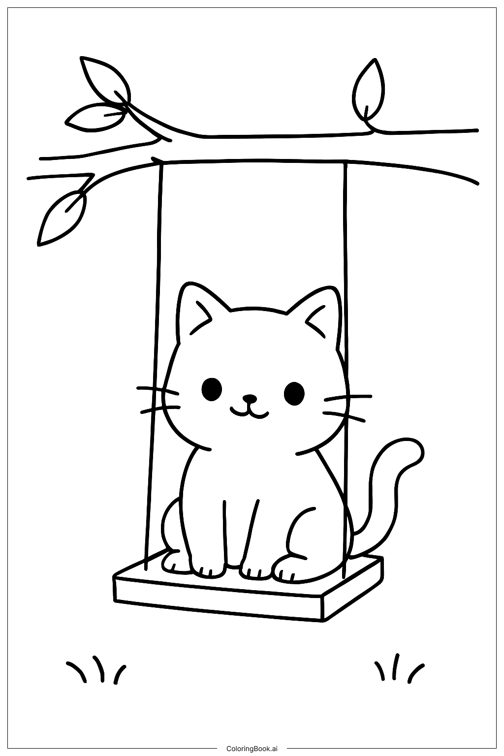  Página para colorir de Gatinho Fofo no Balanço 