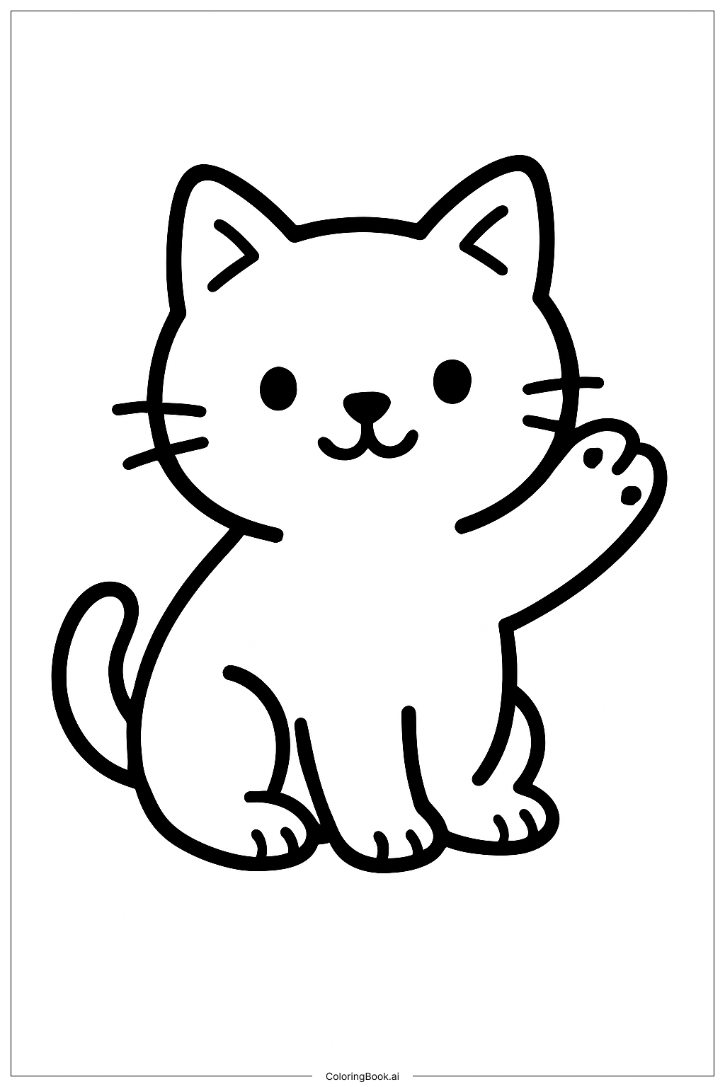  Página para colorir de Gato Fofo Acenando 