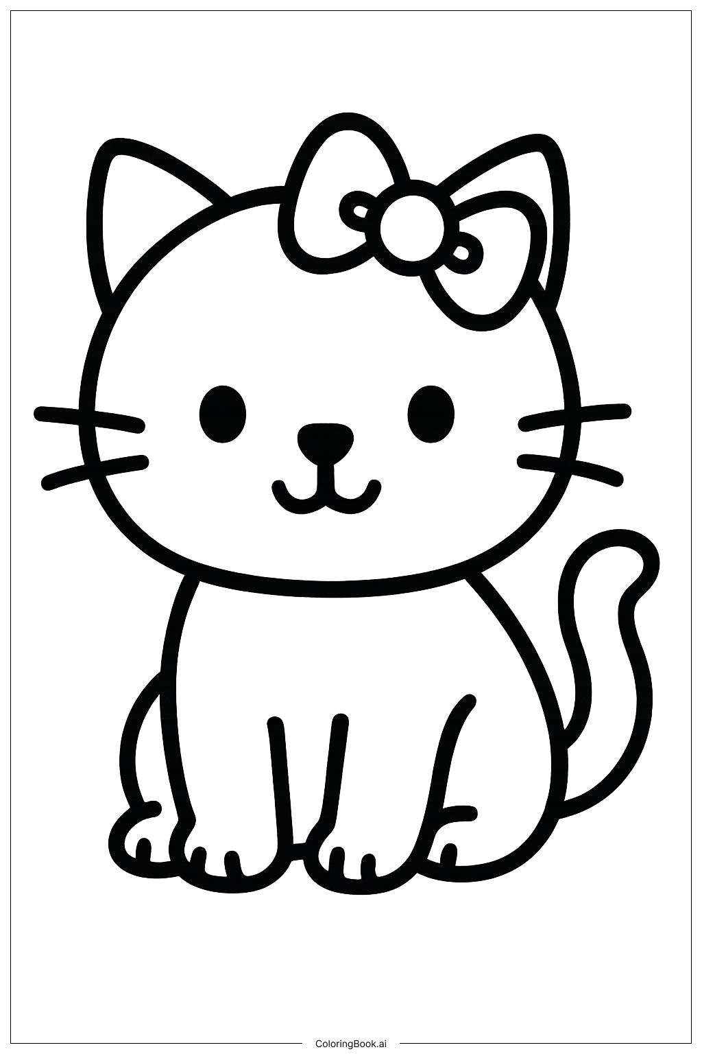  Página para colorir de Gatinho Fofo com Laço 