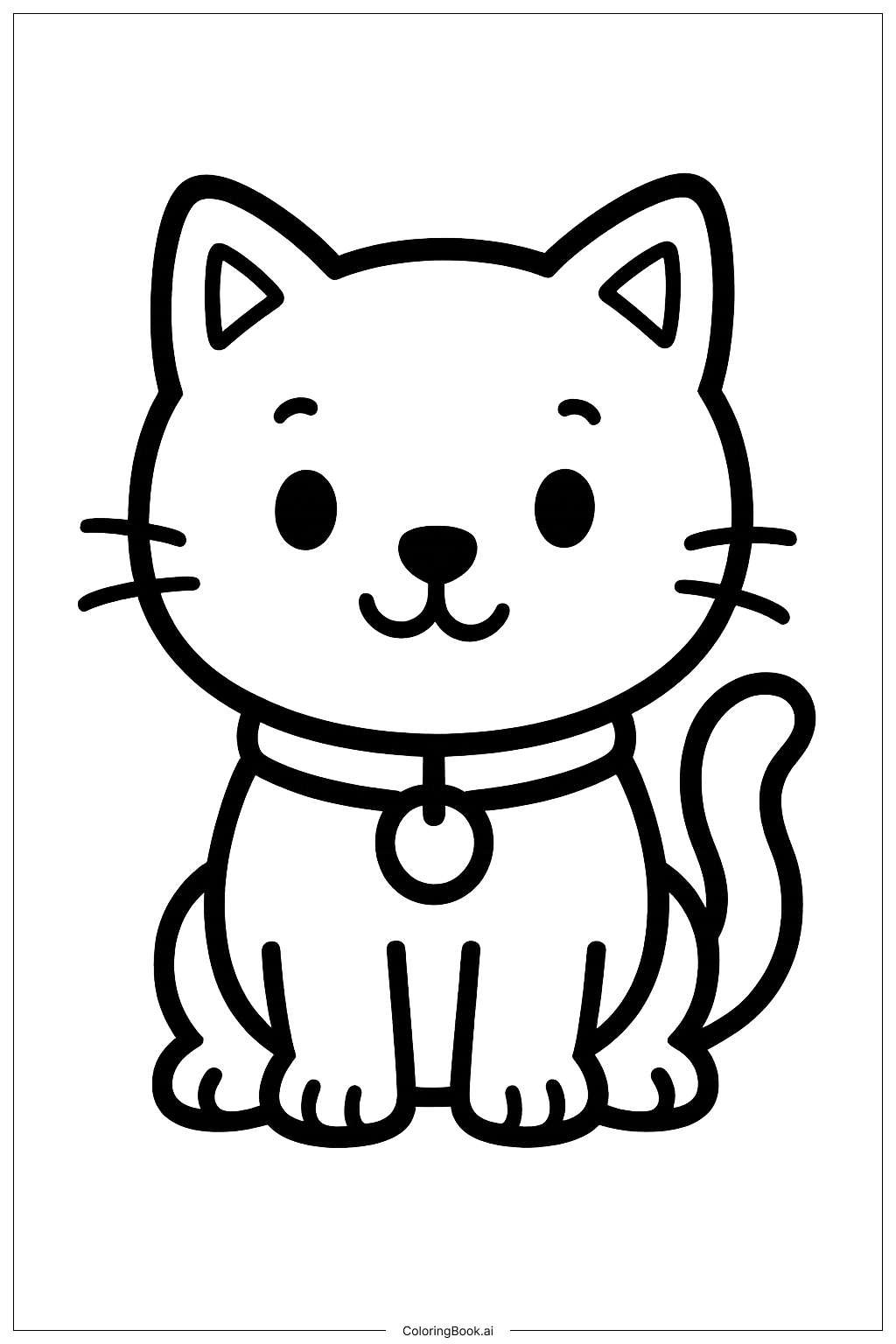  Página para colorir de Gatinho Fofo com Coleira 