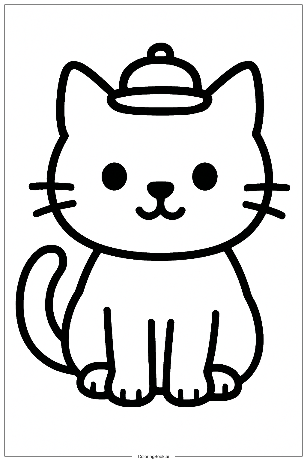  Página para colorir de Gatinho Fofo com Chapéu 