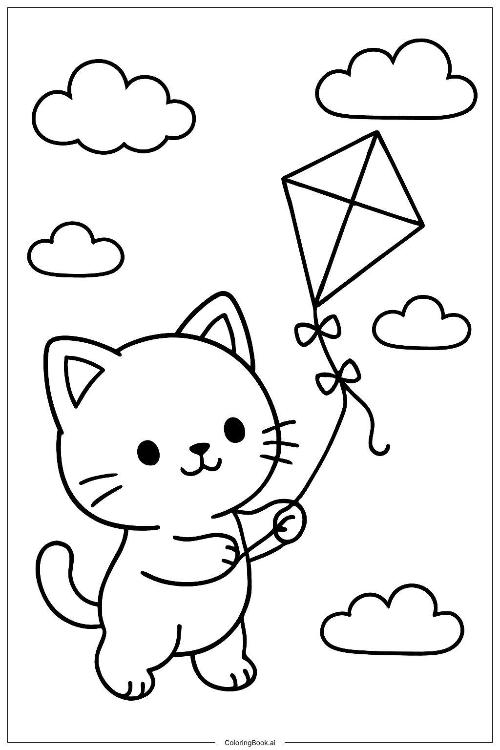  Página para colorir de Gato Fofo com Pipa 