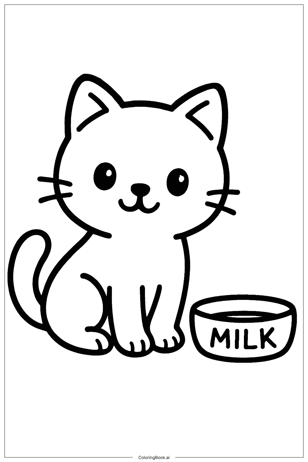  Página para colorir de Gato Fofo com Leite 