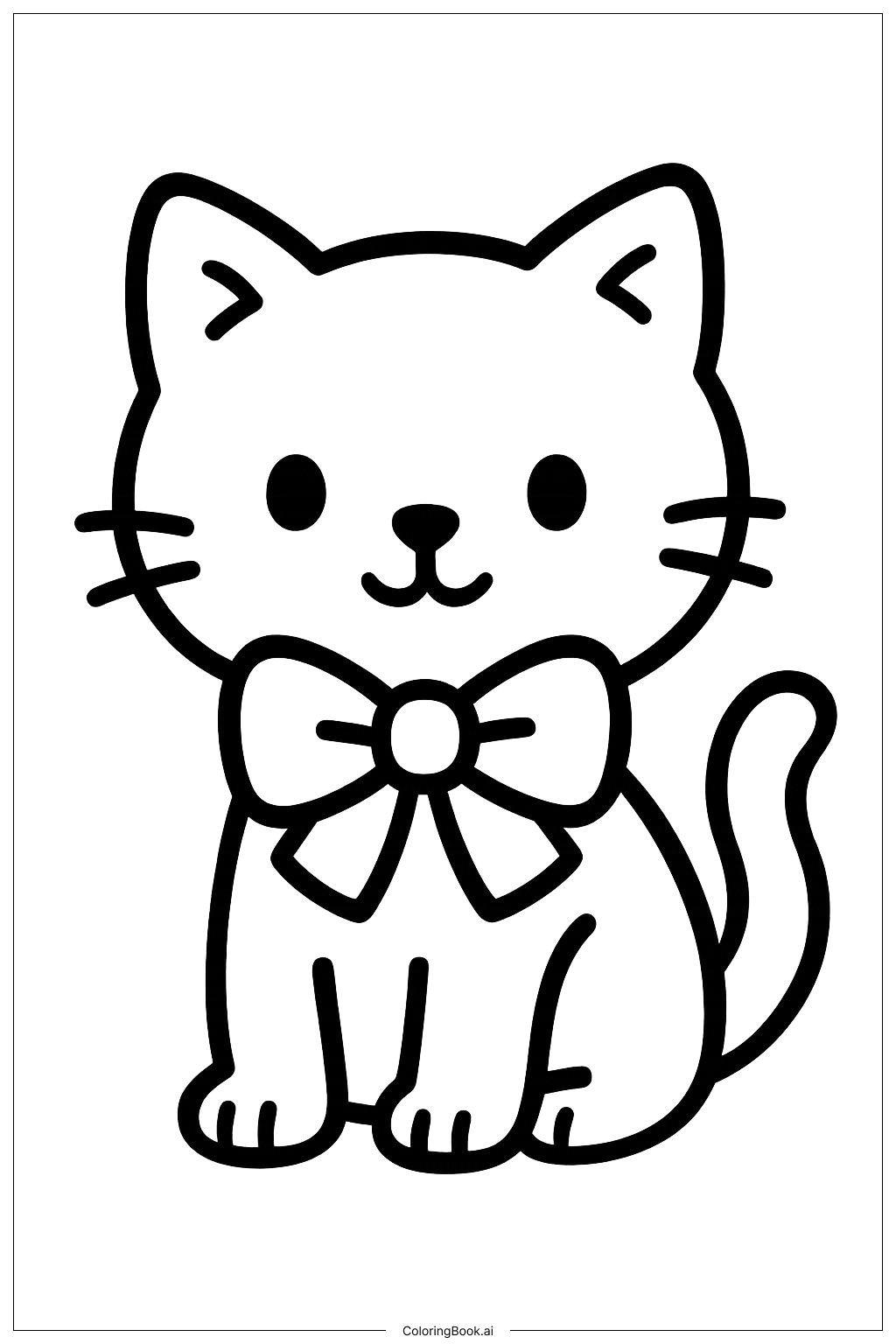  Página para colorir de Gato Fofo com Laço 